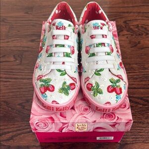New, Lelli Kelly Kids White and Pink Shoes with Cherry Print Size 33/Girls 2